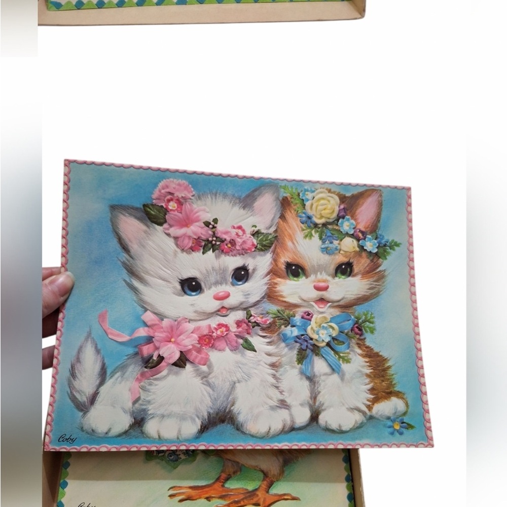 vintage Cute Kitten and baby animals greetings cards blank 6’